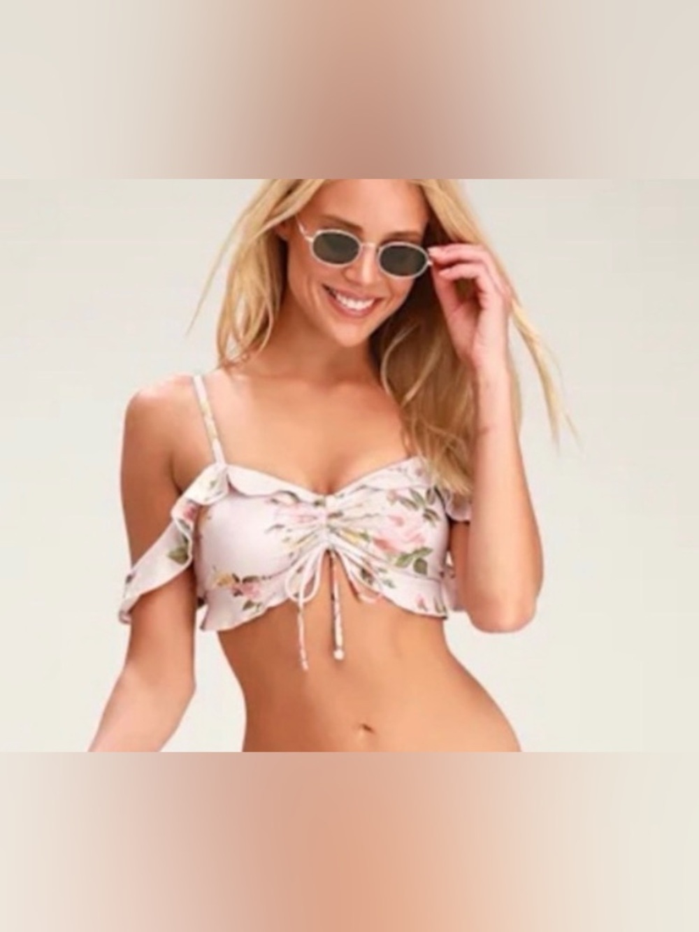 Power 2 the Flower Brigitte Blush Floral Print Ruffle swim top - Picture 2 of 7